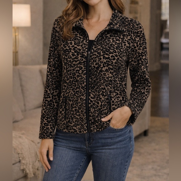 JM Collection Jackets & Blazers - JM Collection Animal Print Zip Jacket | Chic Statement Layer | XL